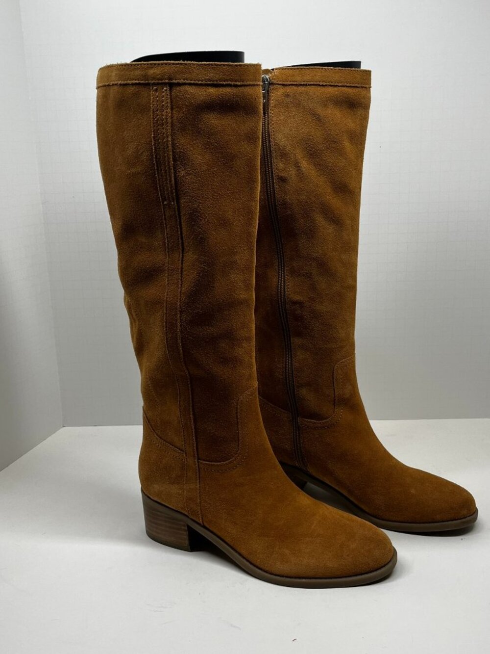 Marc Fisher Light Brown Suede Leather Hydria Knee High Block Heeled Boot - 7.5